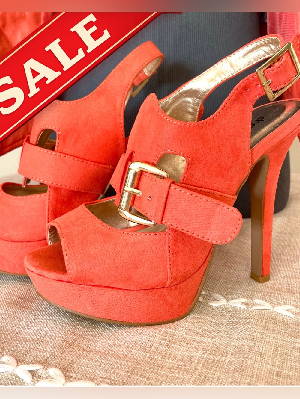 Tangerine Peep-Toe Platform Heels Size: 6 Like New- used inside once!